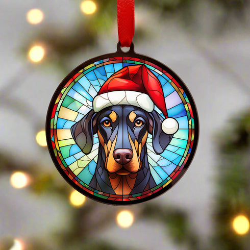 Doberman in Santa Hat Suncatcher Decoration